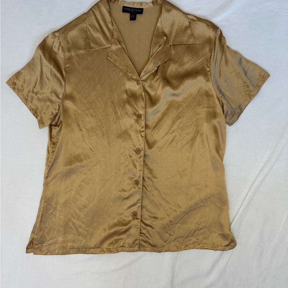 Vintage Halston Lifestyle Silk Gold Button Down Shirt